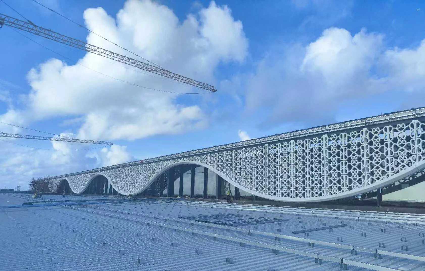 Flowing perforated facade at Velana International Airport
